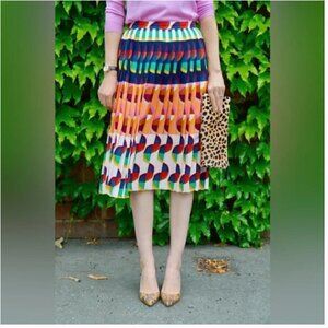 J. Crew Pleated Midi Skirt in Art Deco Print Size 00
